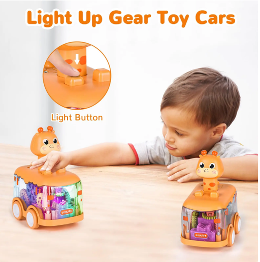 Juguete para bebé Press and Go Gear Car Toy para niños pequeños de 1, 2 y 3 años Juguete iluminado Coche inercial Regalos de cumpleaños para niños y niñas 